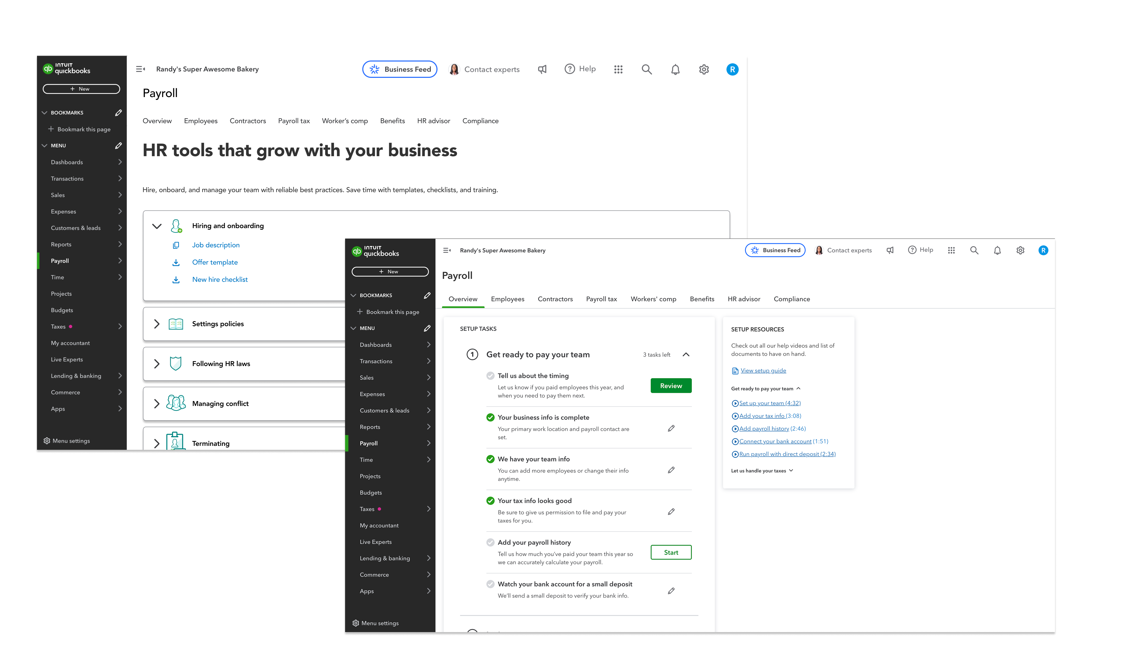 Intuit QuickBooks Payroll onboarding